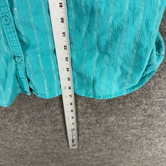 Sag Harbor Shirt Women 1X Plus Blue Striped Button Up Collared Short Sleeve - Picture 7 of 8